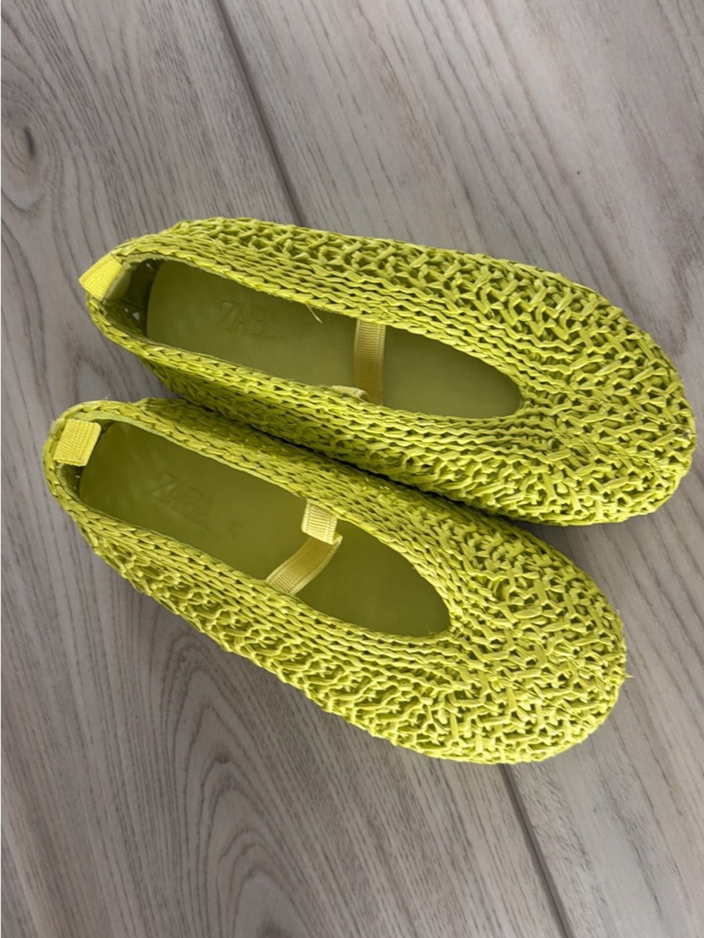 Zara Neon Yellow Woven Kids Ballet Flats